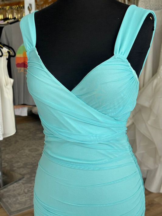 Lucy In The Sky Blue Tulle Ruched Short Formal Dress Small
