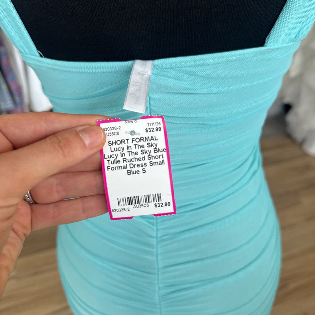 Lucy In The Sky Blue Tulle Ruched Short Formal Dress Small