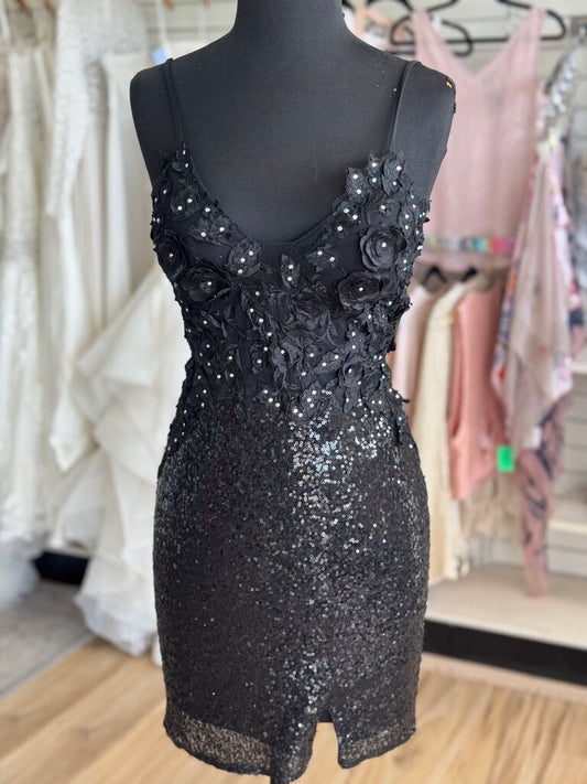 Chicas Black Embellished Lace/ Sequin Short Formal Dress Small