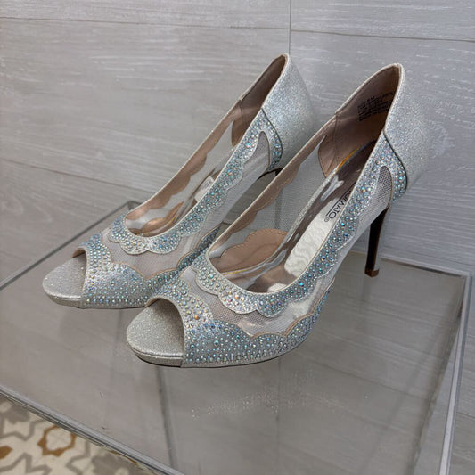 Hot Tomato Silver Embellished Peep Toe Heels 8