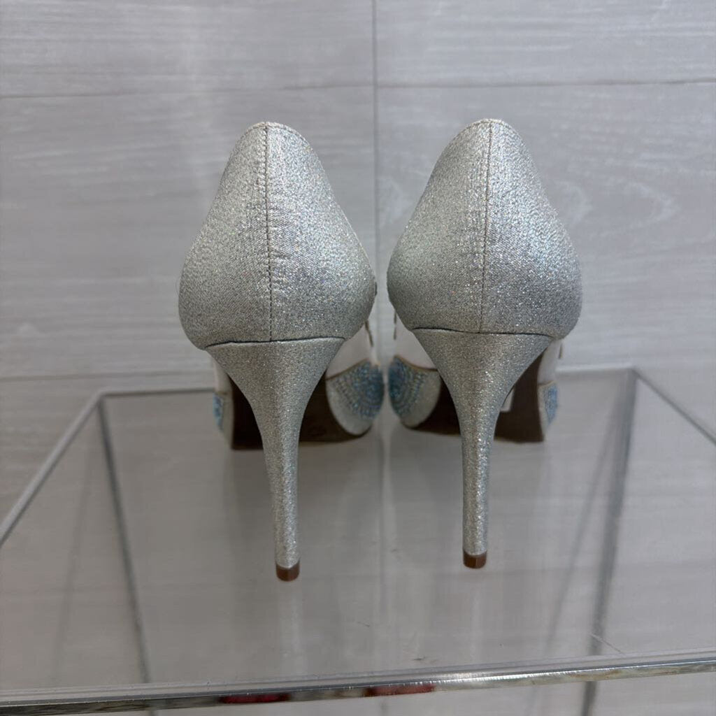 Hot Tomato Silver Embellished Peep Toe Heels 8