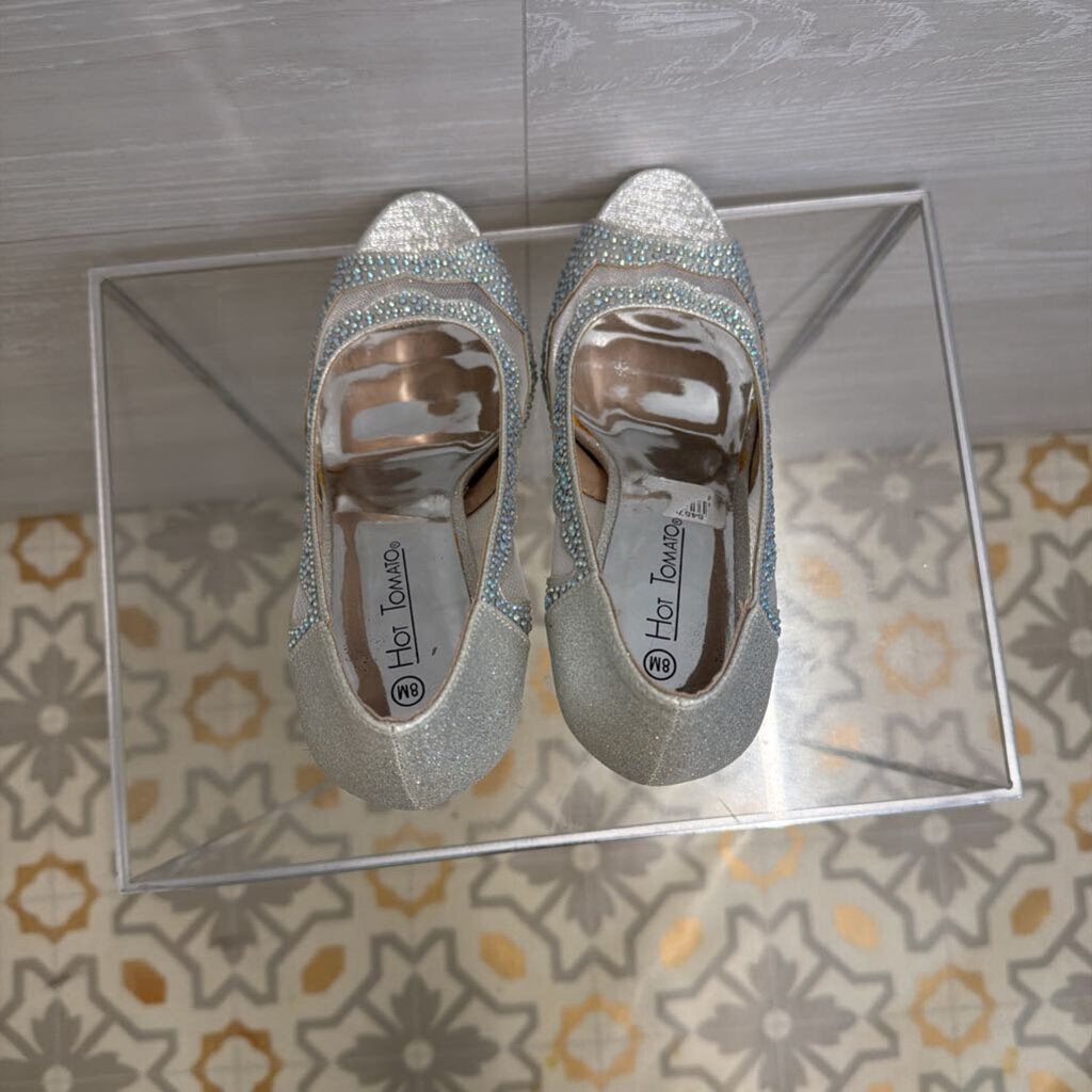 Hot Tomato Silver Embellished Peep Toe Heels 8