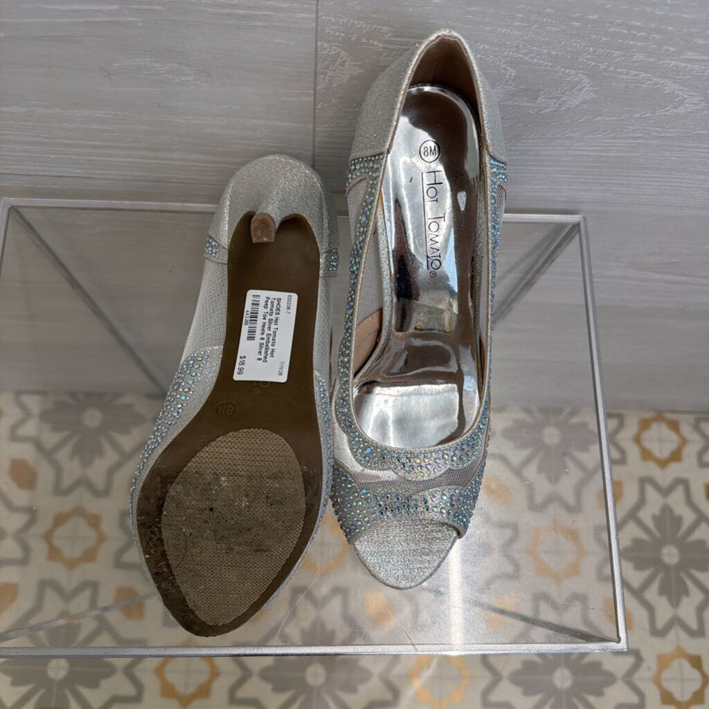 Hot Tomato Silver Embellished Peep Toe Heels 8