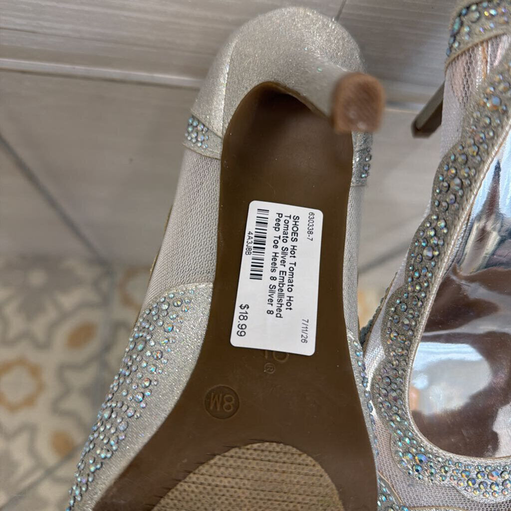 Hot Tomato Silver Embellished Peep Toe Heels 8