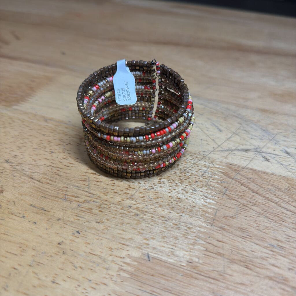 Gold/ Multi Beaded Multi Strand Cuff Bracelet
