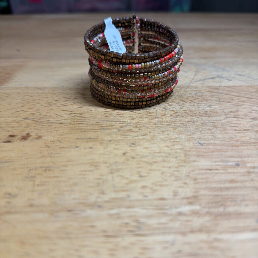 Gold/ Multi Beaded Multi Strand Cuff Bracelet