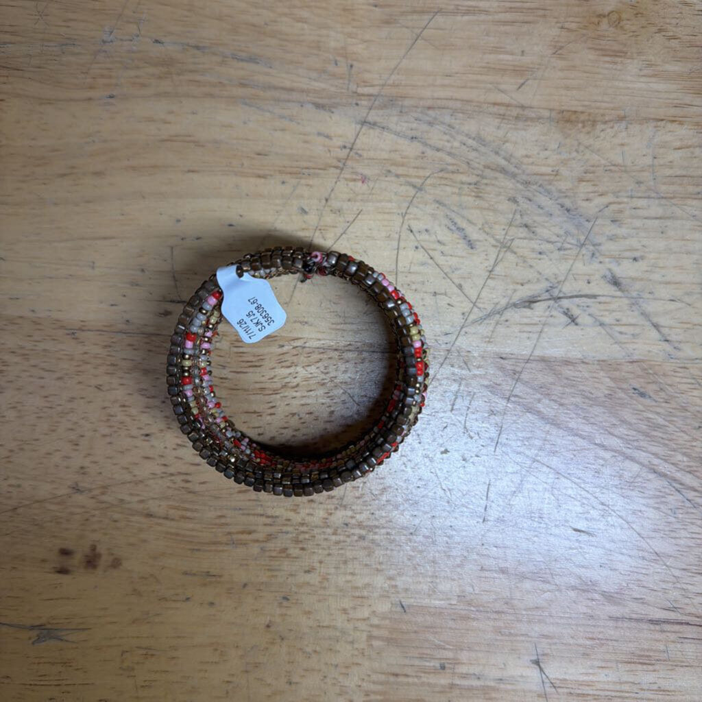 Gold/ Multi Beaded Multi Strand Cuff Bracelet