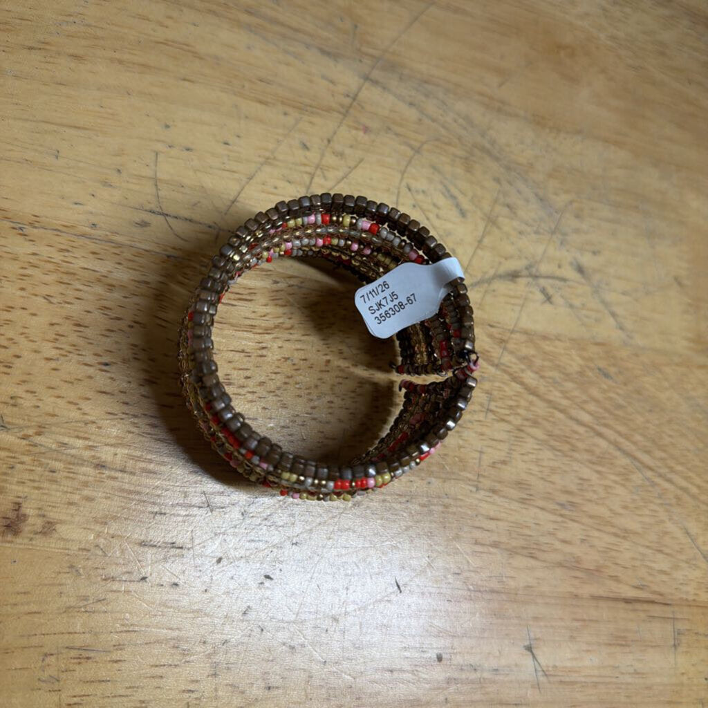 Gold/ Multi Beaded Multi Strand Cuff Bracelet