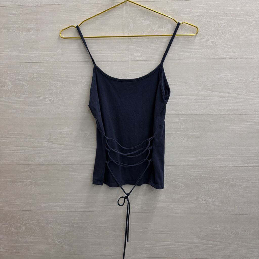 John Galt Navy Lace Up Back Tank Top Small
