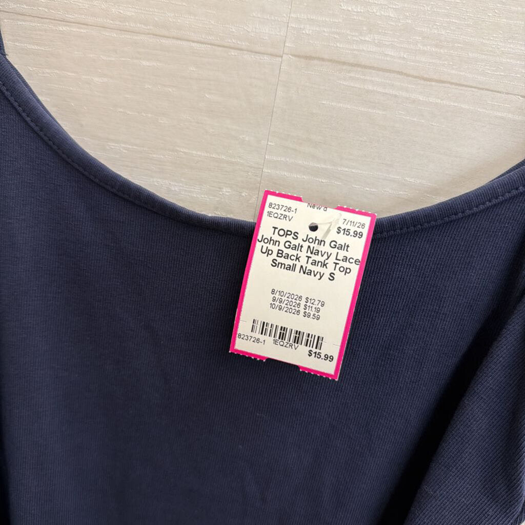 John Galt Navy Lace Up Back Tank Top Small