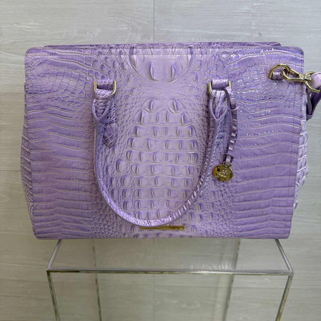 Brahmin Purple Crocodile Embossed Leather Finley Satchel Purse