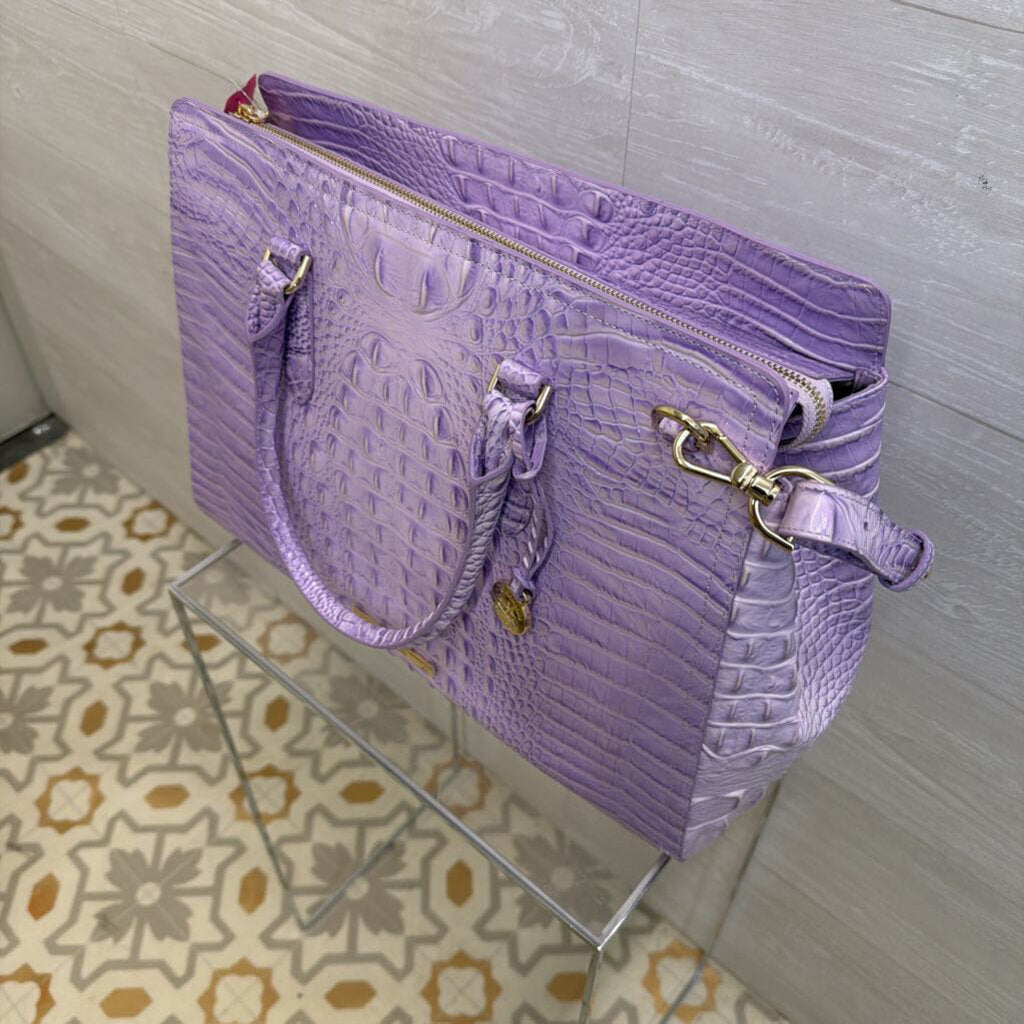 Brahmin Purple Crocodile Embossed Leather Finley Satchel Purse