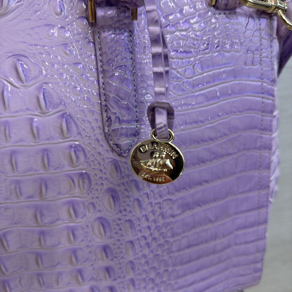 Brahmin Purple Crocodile Embossed Leather Finley Satchel Purse