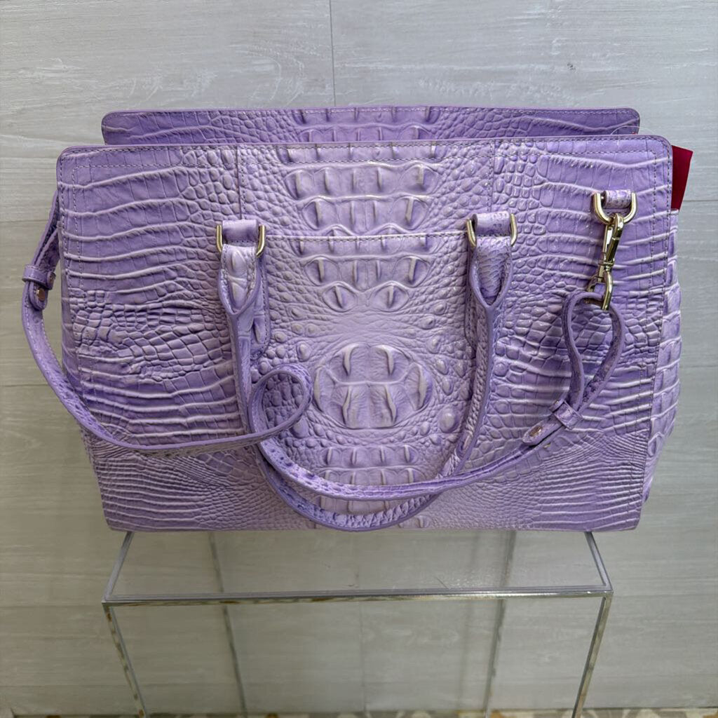 Brahmin Purple Crocodile Embossed Leather Finley Satchel Purse