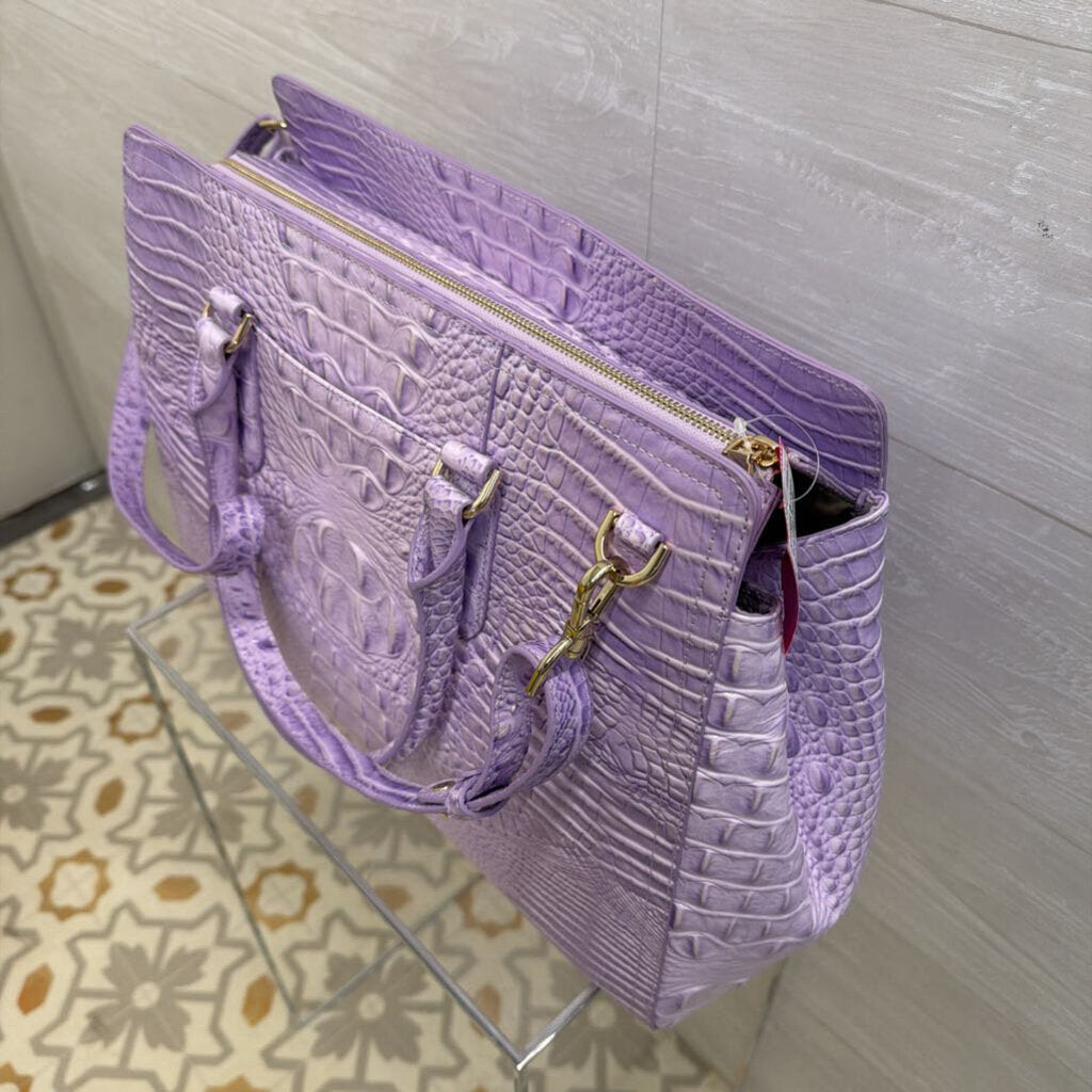 Brahmin Purple Crocodile Embossed Leather Finley Satchel Purse