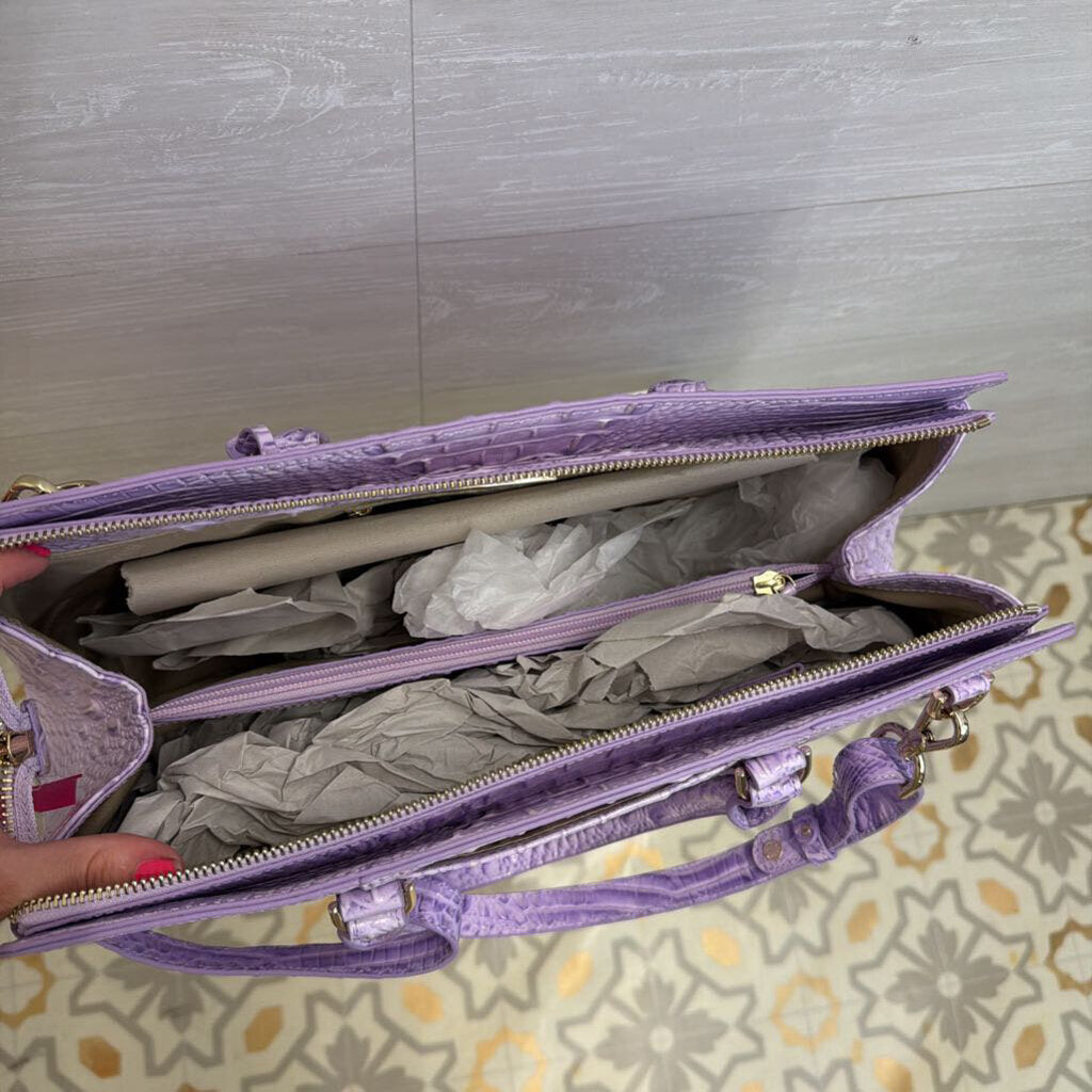 Brahmin Purple Crocodile Embossed Leather Finley Satchel Purse