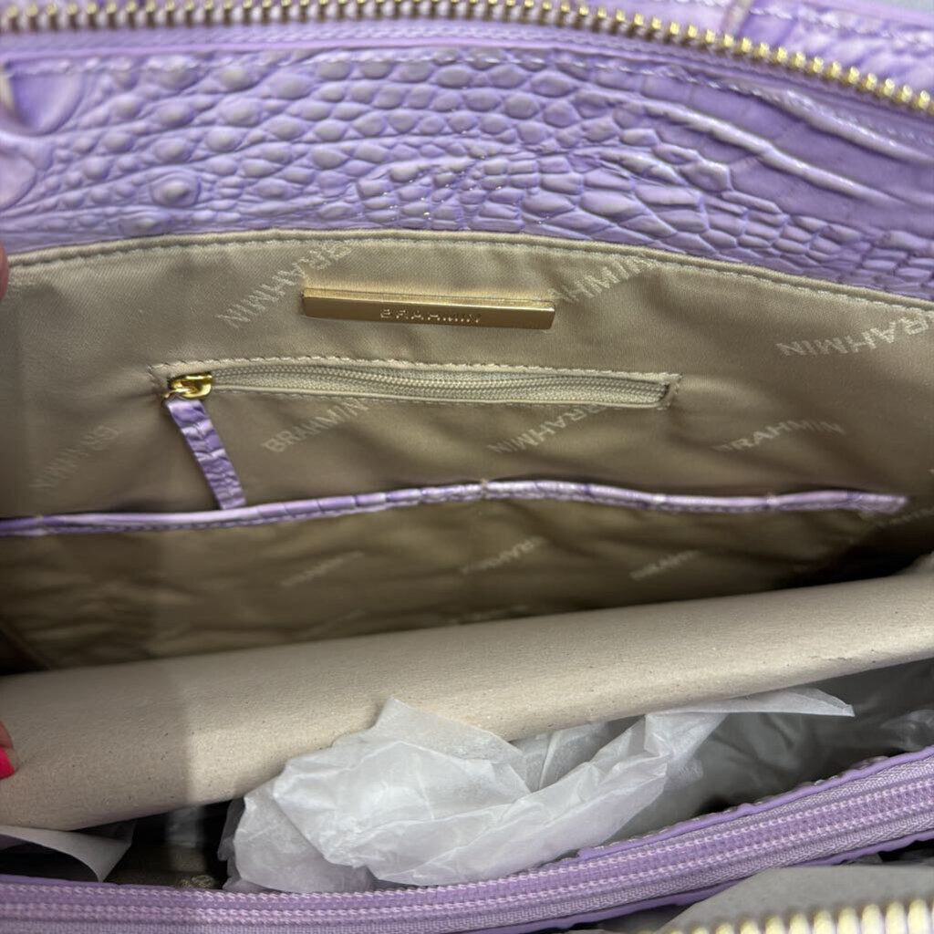 Brahmin Purple Crocodile Embossed Leather Finley Satchel Purse