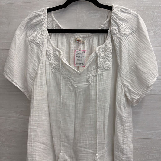 Faherty White Embroidered Short Sleeve Top Small