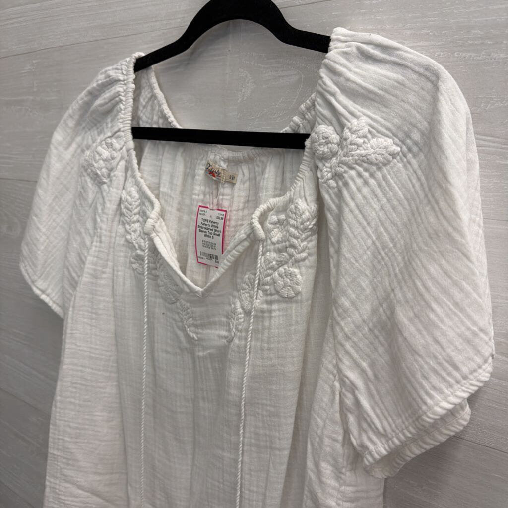Faherty White Embroidered Short Sleeve Top Small