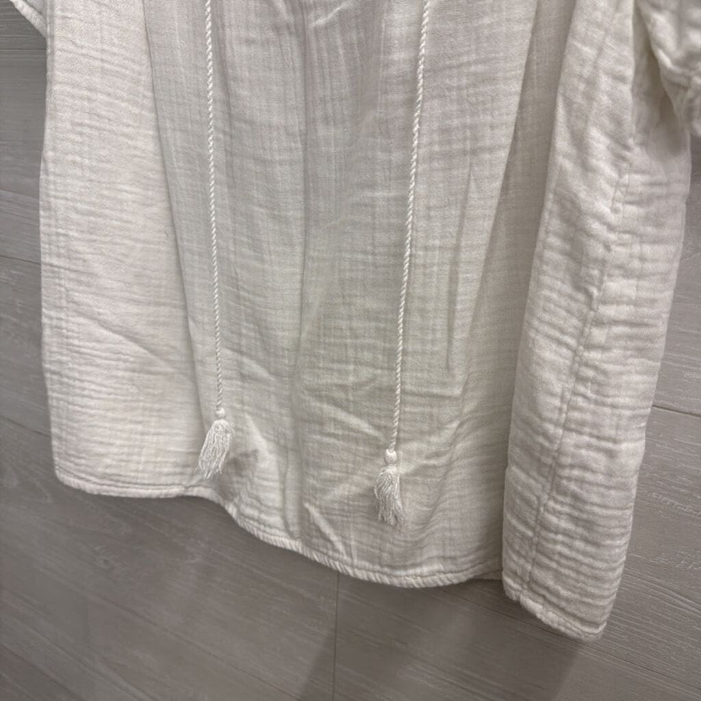 Faherty White Embroidered Short Sleeve Top Small
