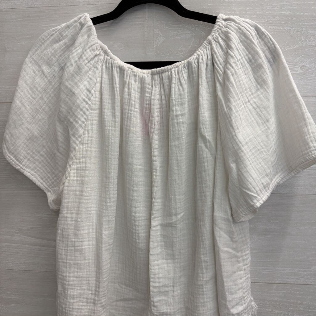 Faherty White Embroidered Short Sleeve Top Small