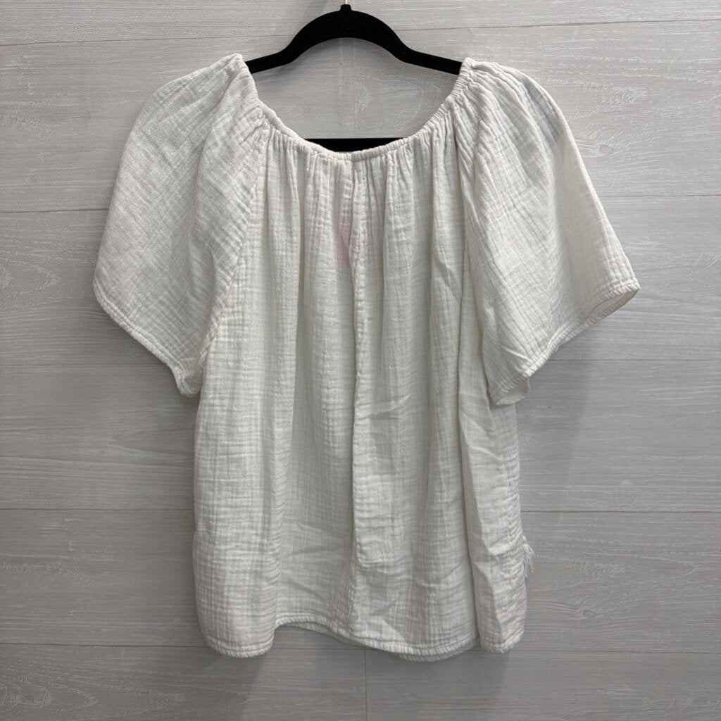 Faherty White Embroidered Short Sleeve Top Small
