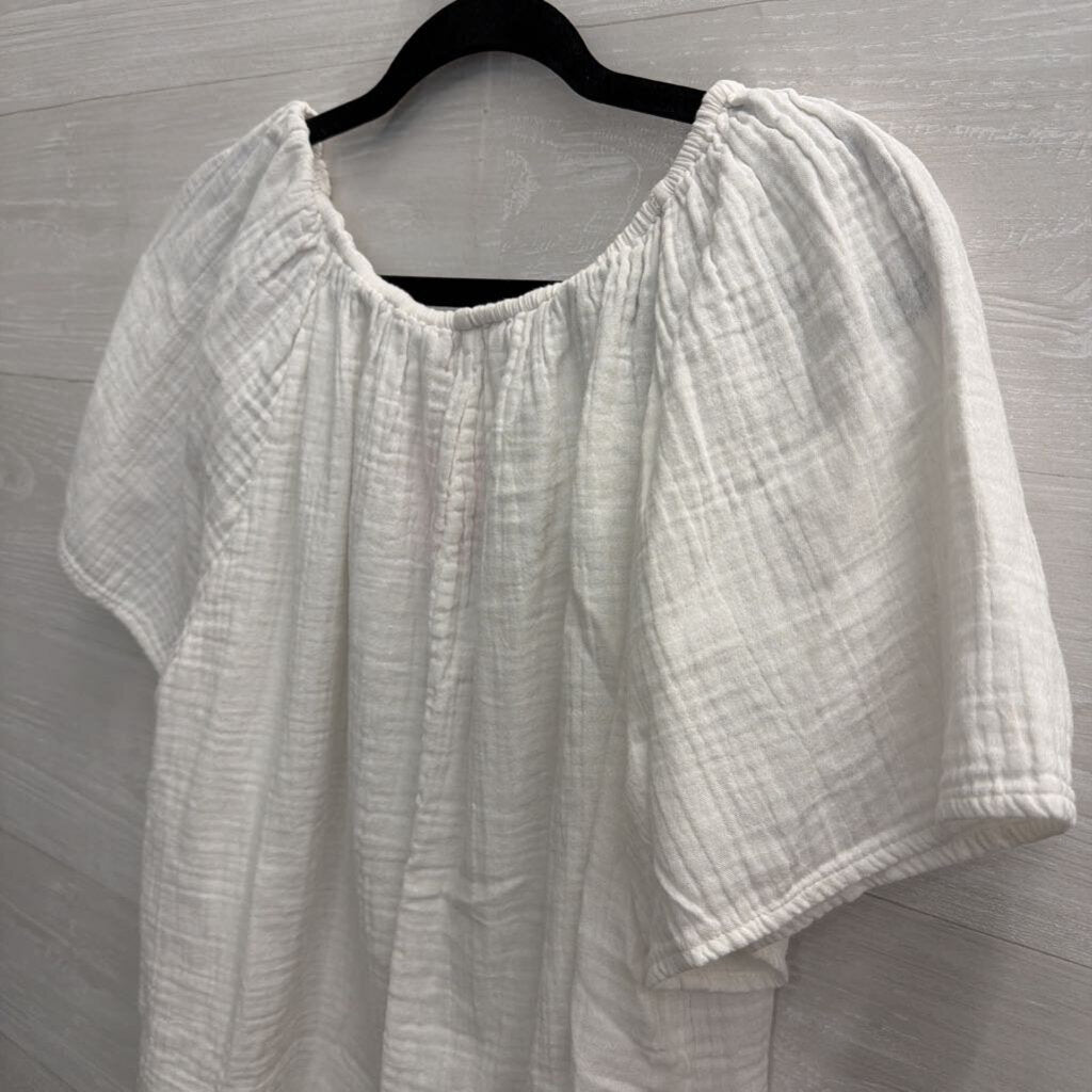 Faherty White Embroidered Short Sleeve Top Small