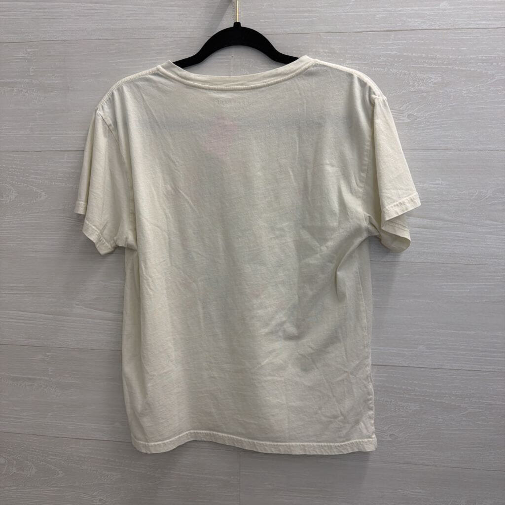 Lucky Brand White/ Multi Embroidered Floral Short Sleeve Top Small
