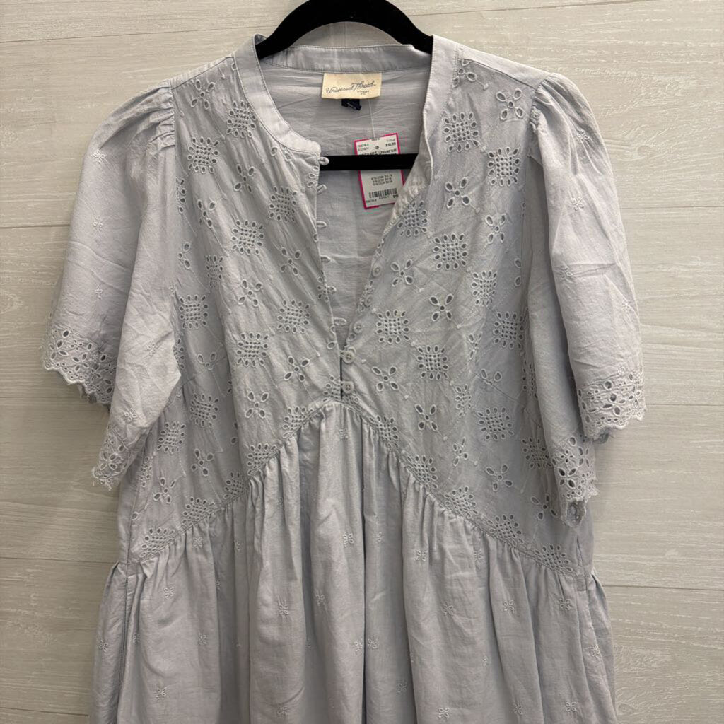 Blue Eyelet Detail Shift Dress Medium