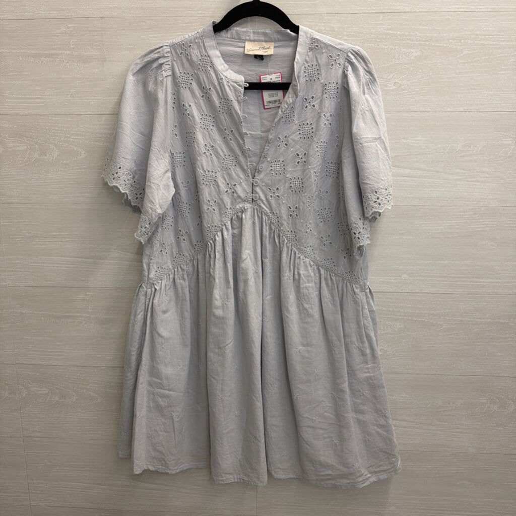 Blue Eyelet Detail Shift Dress Medium