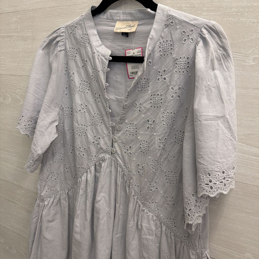 Blue Eyelet Detail Shift Dress Medium