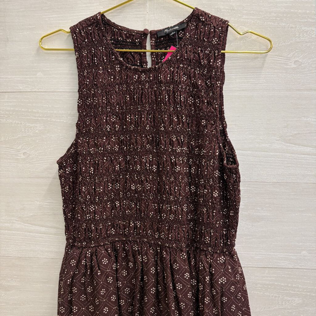Madewell Purple/ White Print Smocked Top Sleeveless Midi Dress Medium