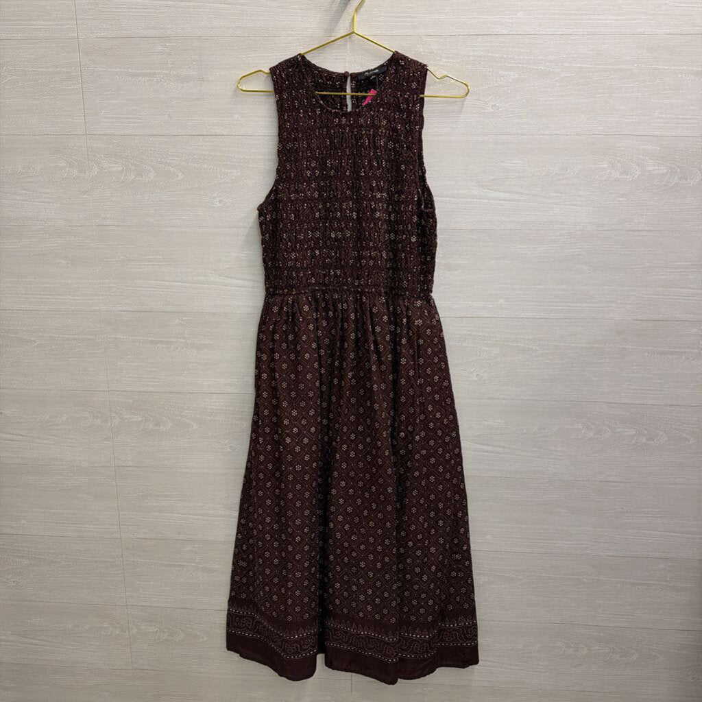 Madewell Purple/ White Print Smocked Top Sleeveless Midi Dress Medium