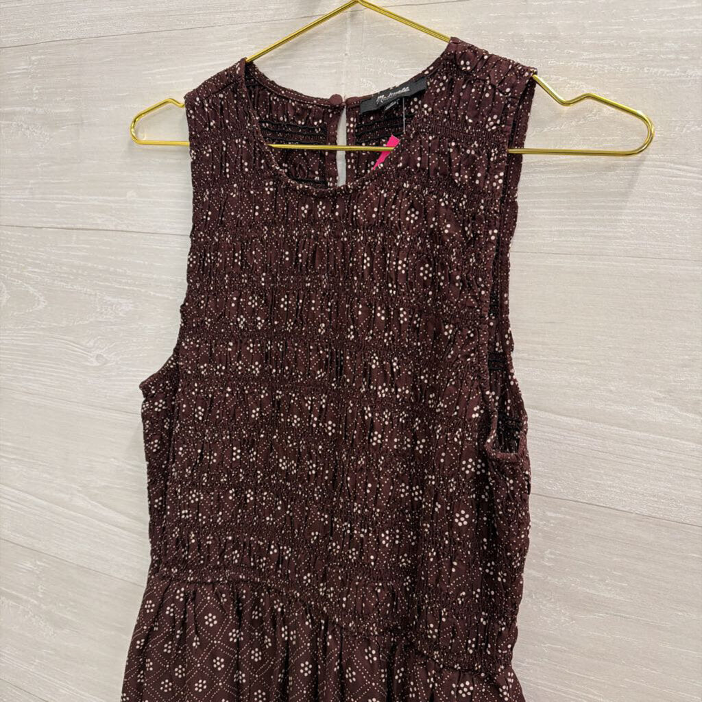 Madewell Purple/ White Print Smocked Top Sleeveless Midi Dress Medium