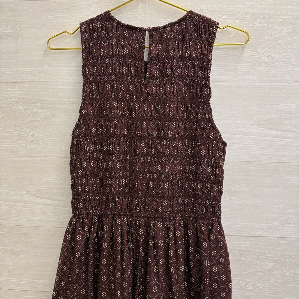 Madewell Purple/ White Print Smocked Top Sleeveless Midi Dress Medium