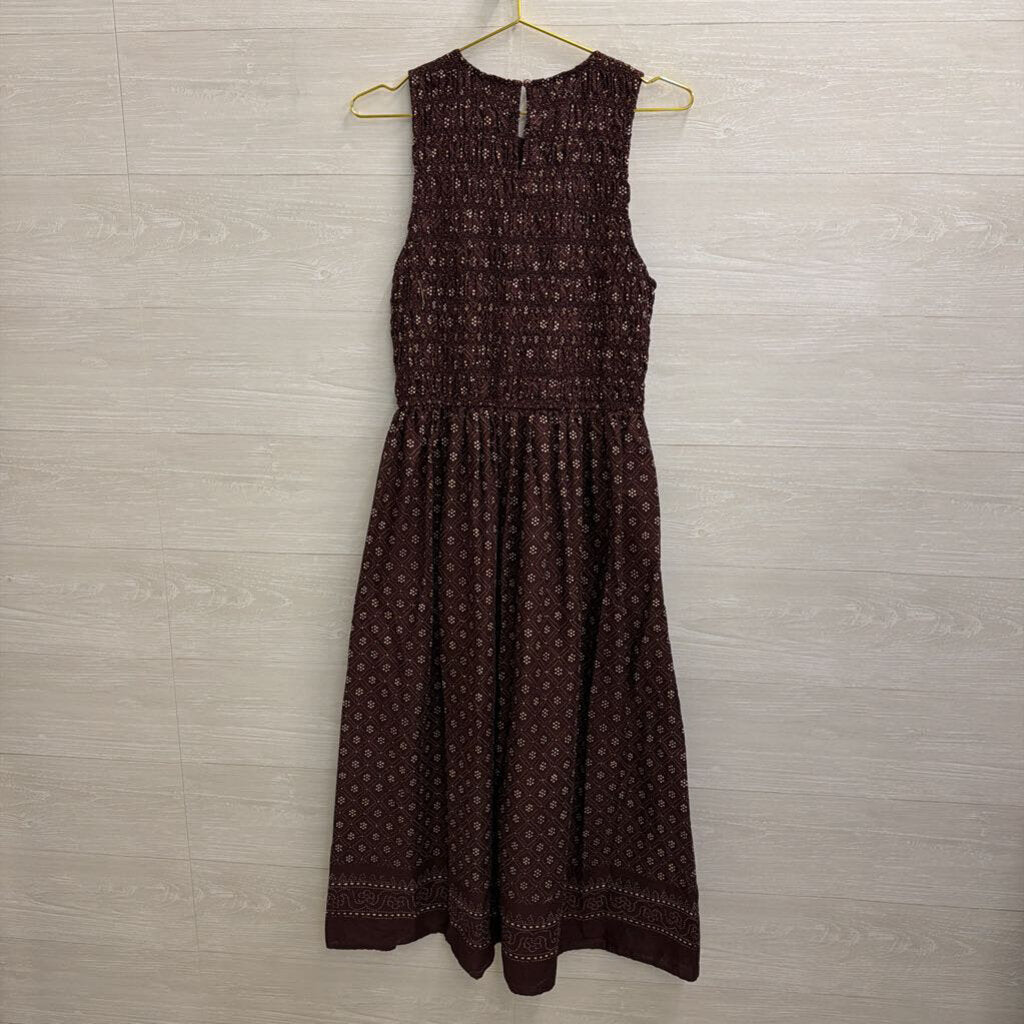 Madewell Purple/ White Print Smocked Top Sleeveless Midi Dress Medium