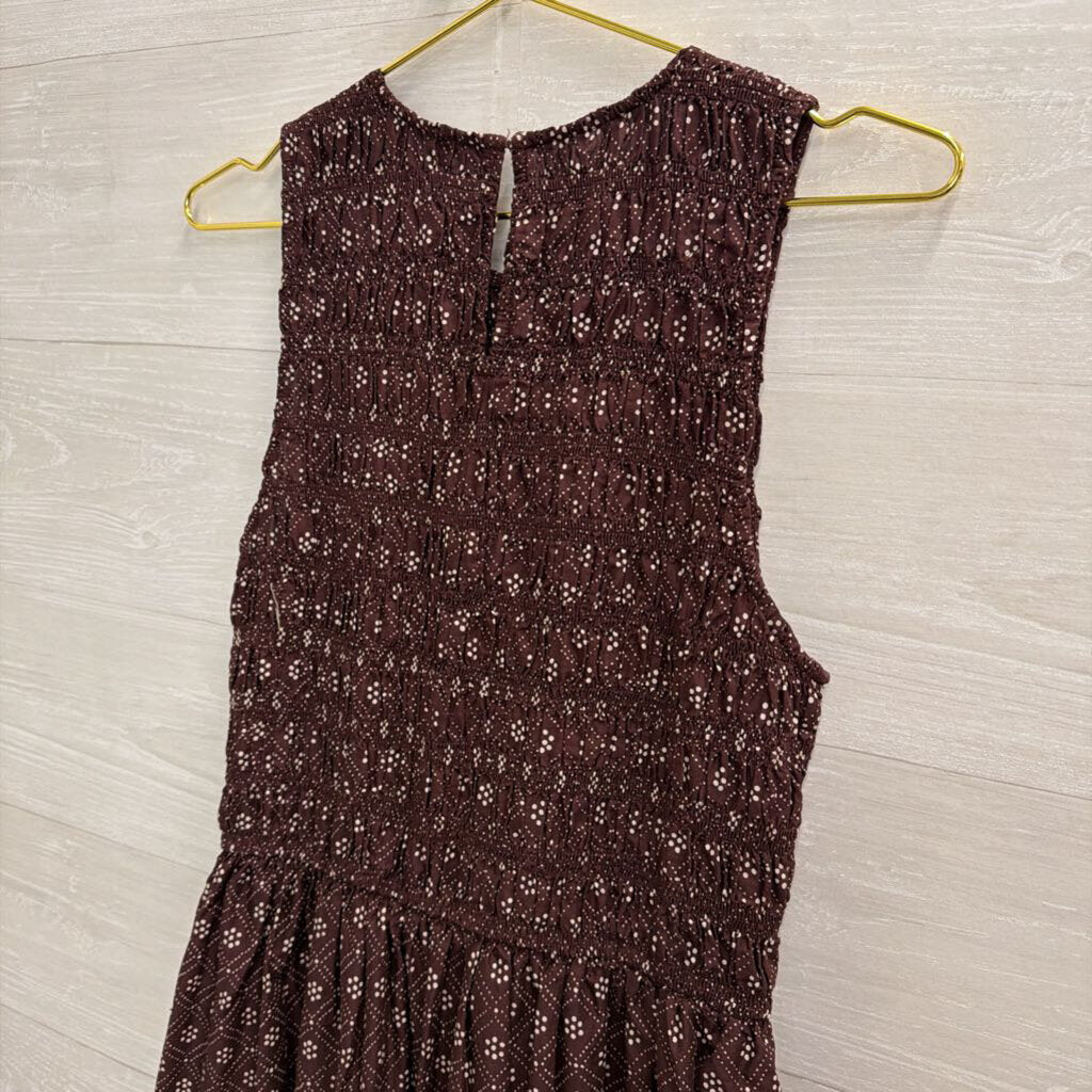 Madewell Purple/ White Print Smocked Top Sleeveless Midi Dress Medium