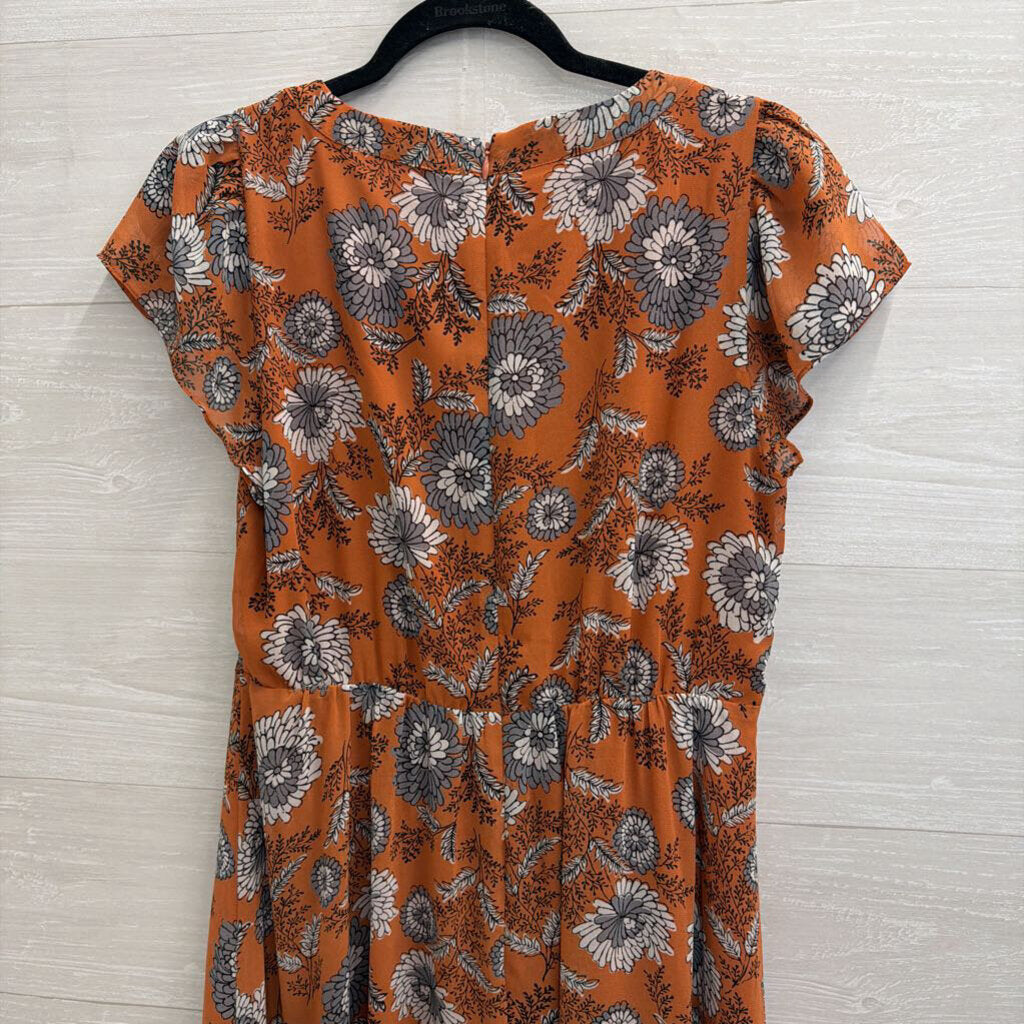 Madewell Orange/ Blue Floral Print Short Sleeve Midi Dress 6 – newdsalem