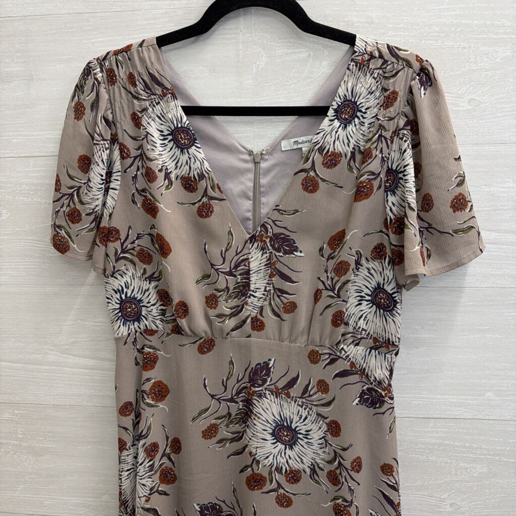 Madewell Grey/ Brown Floral Print Short Sleeve Dress 6