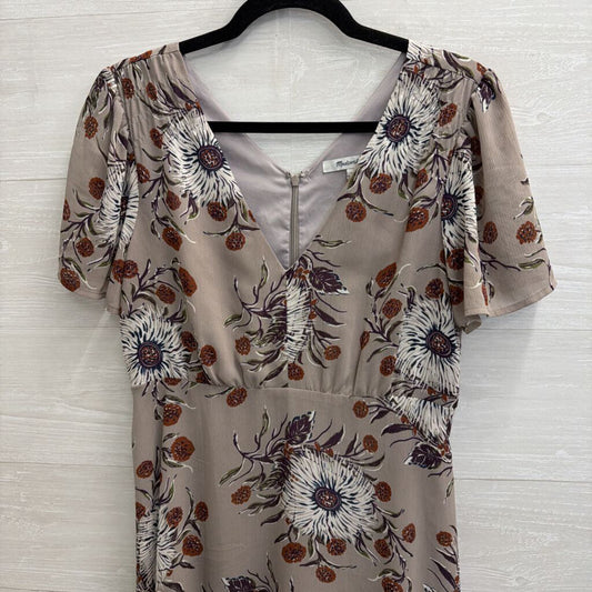 Madewell Grey/ Brown Floral Print Short Sleeve Dress 6