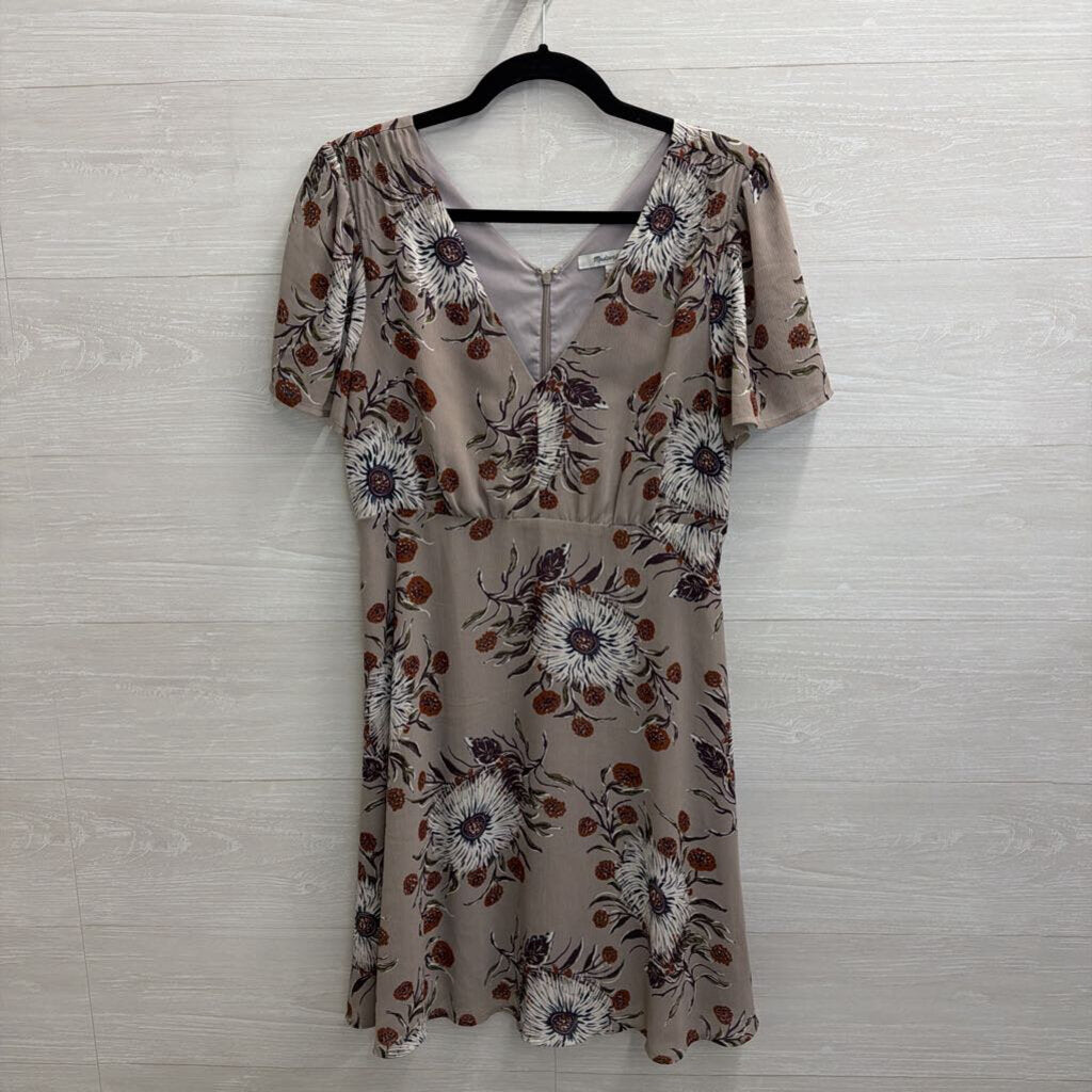 Madewell Grey/ Brown Floral Print Short Sleeve Dress 6