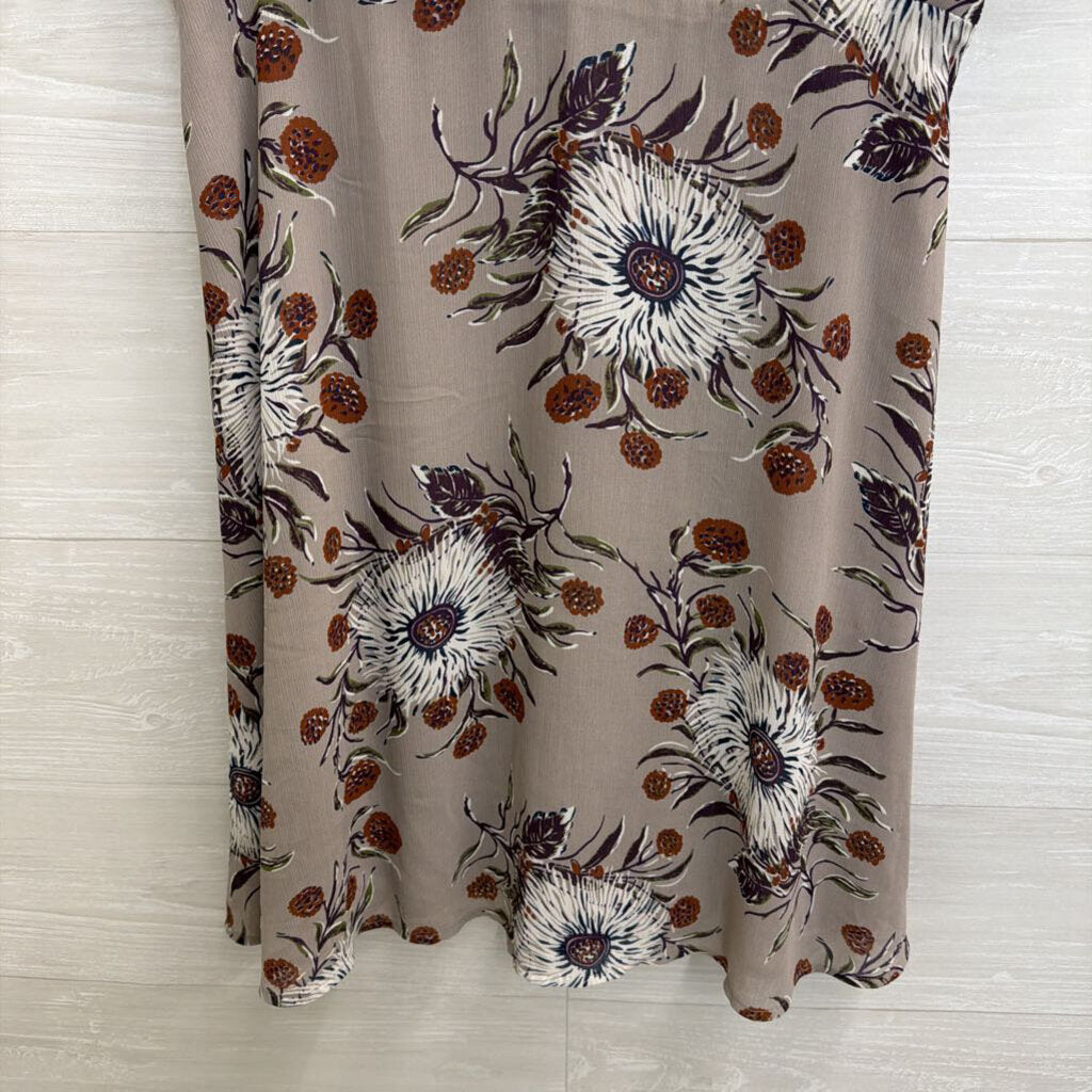 Madewell Grey/ Brown Floral Print Short Sleeve Dress 6