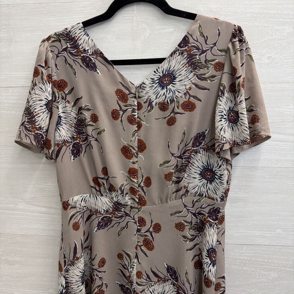 Madewell Grey/ Brown Floral Print Short Sleeve Dress 6