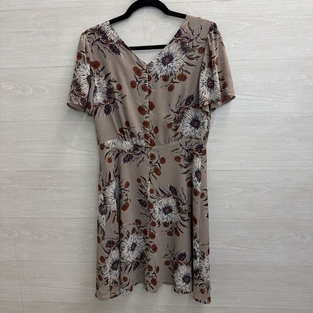 Madewell Grey/ Brown Floral Print Short Sleeve Dress 6