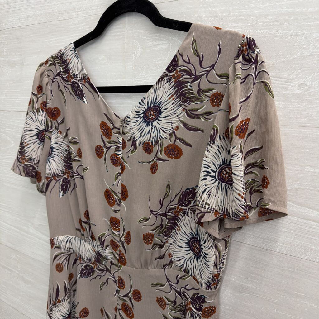 Madewell Grey/ Brown Floral Print Short Sleeve Dress 6