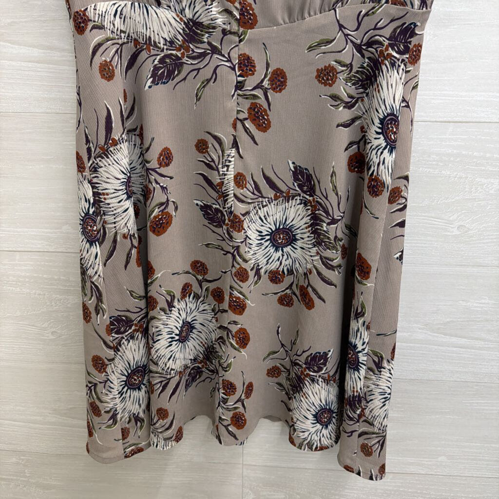 Madewell Grey/ Brown Floral Print Short Sleeve Dress 6