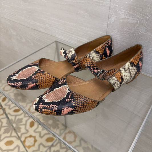 Madewell Brown Snake Skin Print Alina Mary Jane Flats 8.5