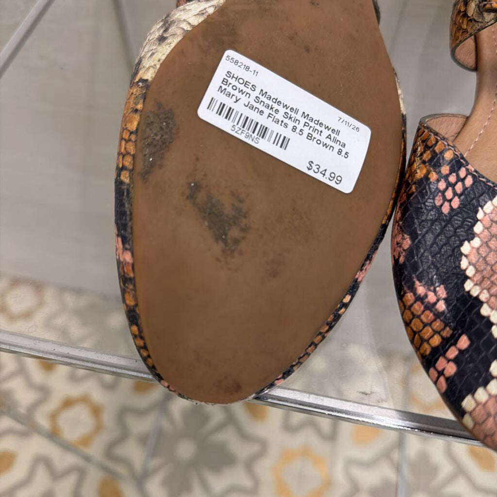 Madewell Brown Snake Skin Print Alina Mary Jane Flats 8.5