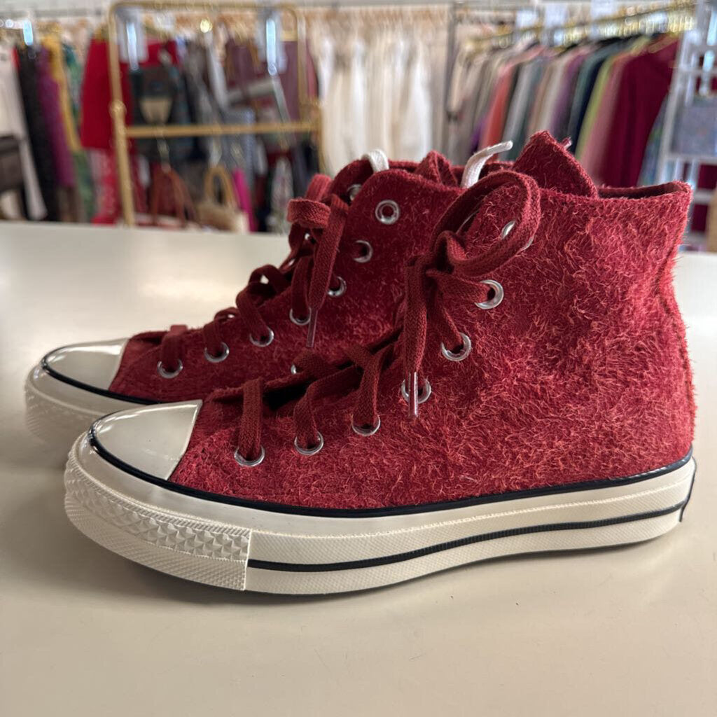 Converse Chuck 70 High Top Red Textured Suede Sneakers 5.5