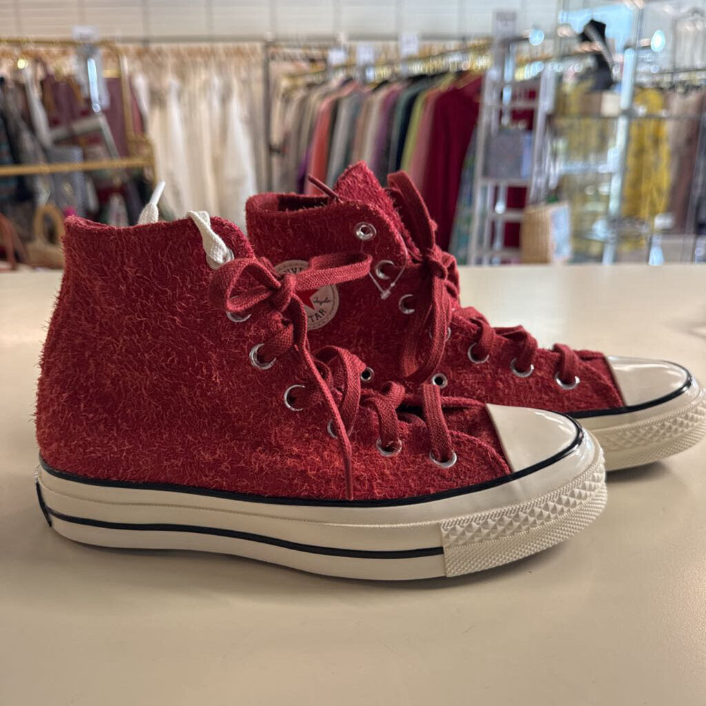 Converse Chuck 70 High Top Red Textured Suede Sneakers 5.5